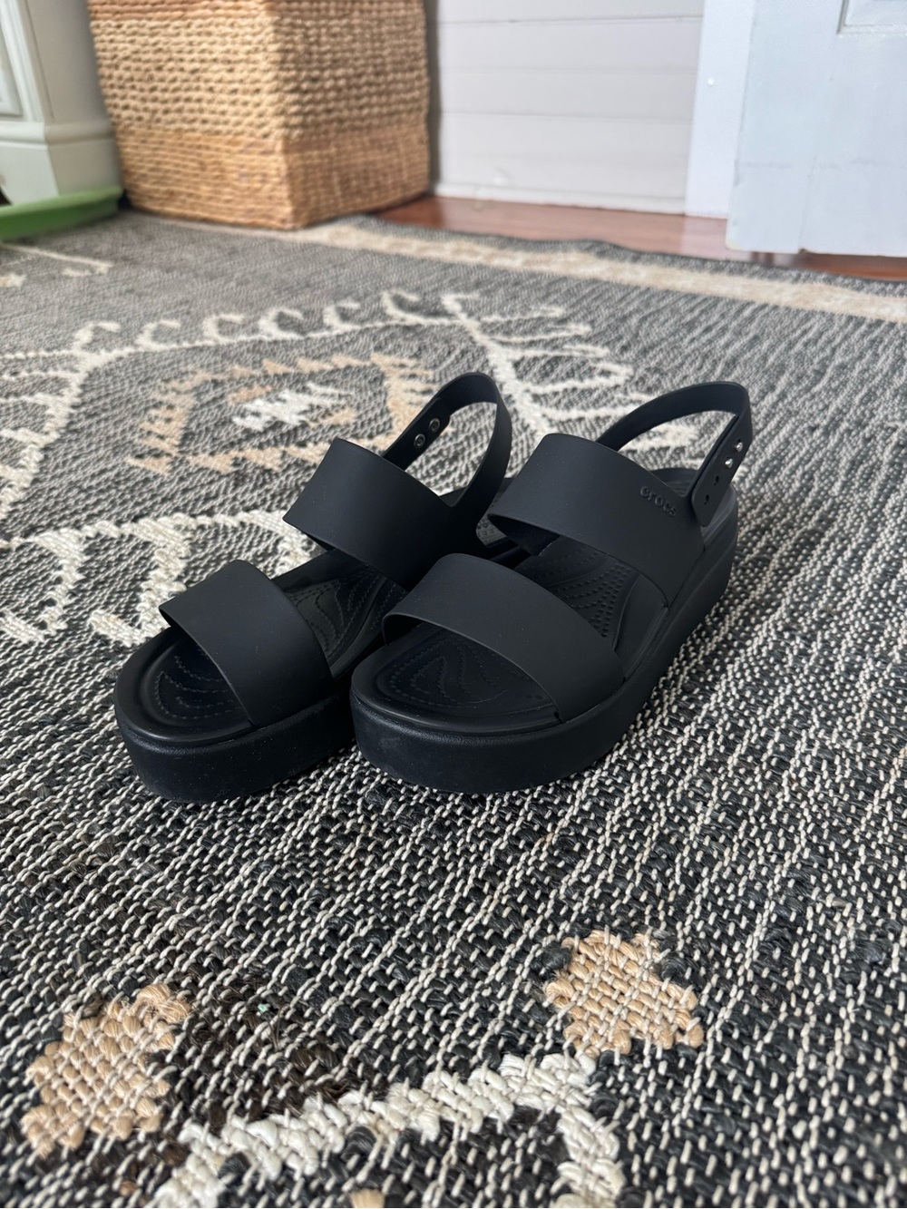 CROCS Women's Black Platform Sandals with Double Straps